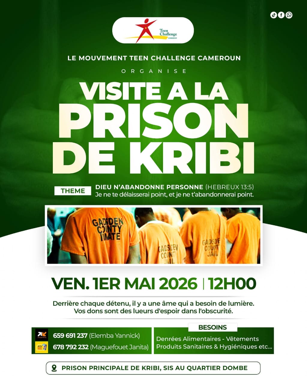 Teen Challenge Cameroun en mission d’espérance à la prison de Kribi