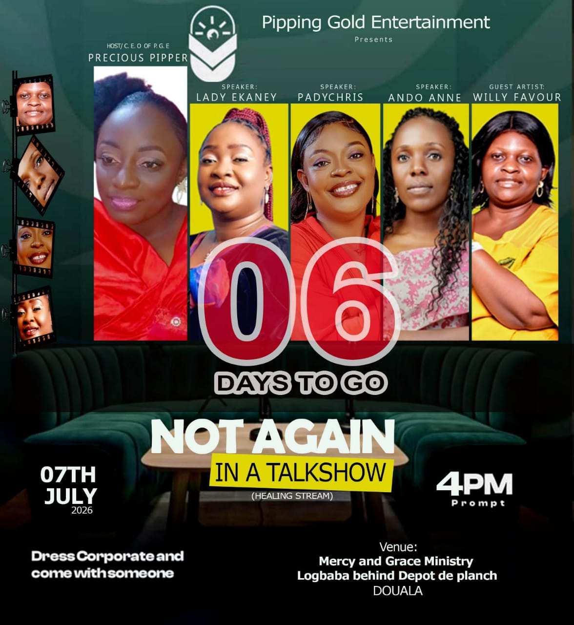 TALKSHOW « NOT AGAIN » : PIPPING GOLD ENTERTAINMENT ANNONCE UN MOMENT DE GUÉRISON À DOUALA